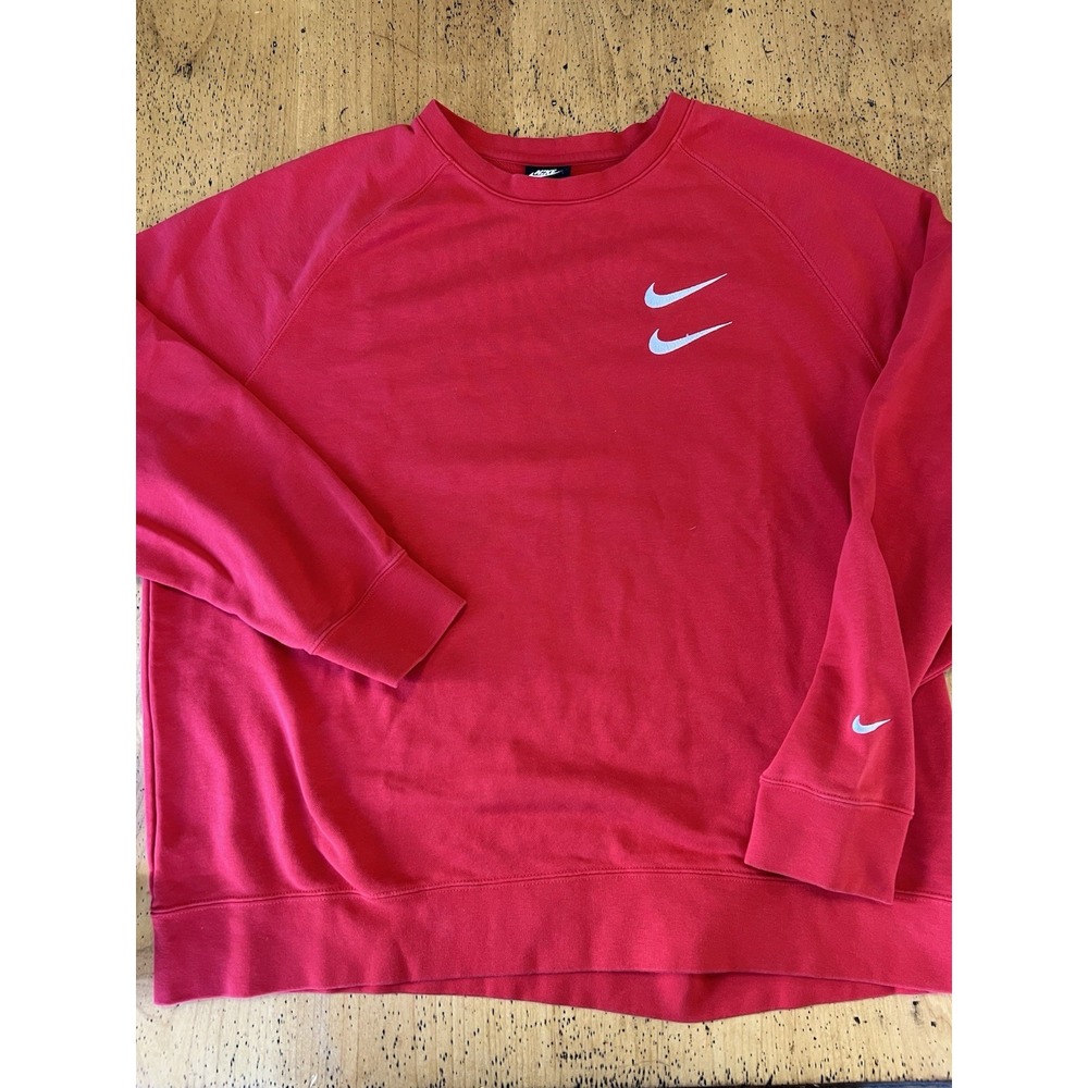 Nike Mens XXL Double Swoosh Red Sweatshirt International Crew‎ Cotton Blend Rare
